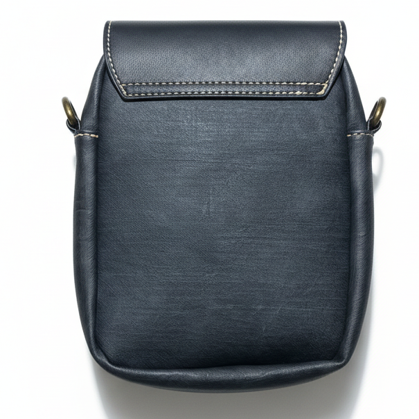 Cotton Road Sling Bag: BLACK PU Leather Sling Bag with Closure Clip BACK