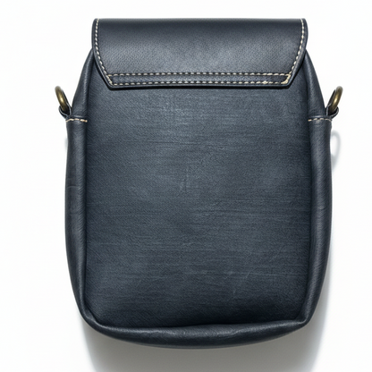 Cotton Road Sling Bag: BLACK PU Leather Sling Bag with Closure Clip BACK
