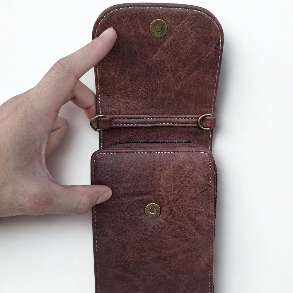 Cotton Road Sling Bag: BROWN PU Leather Mini Sling Bag