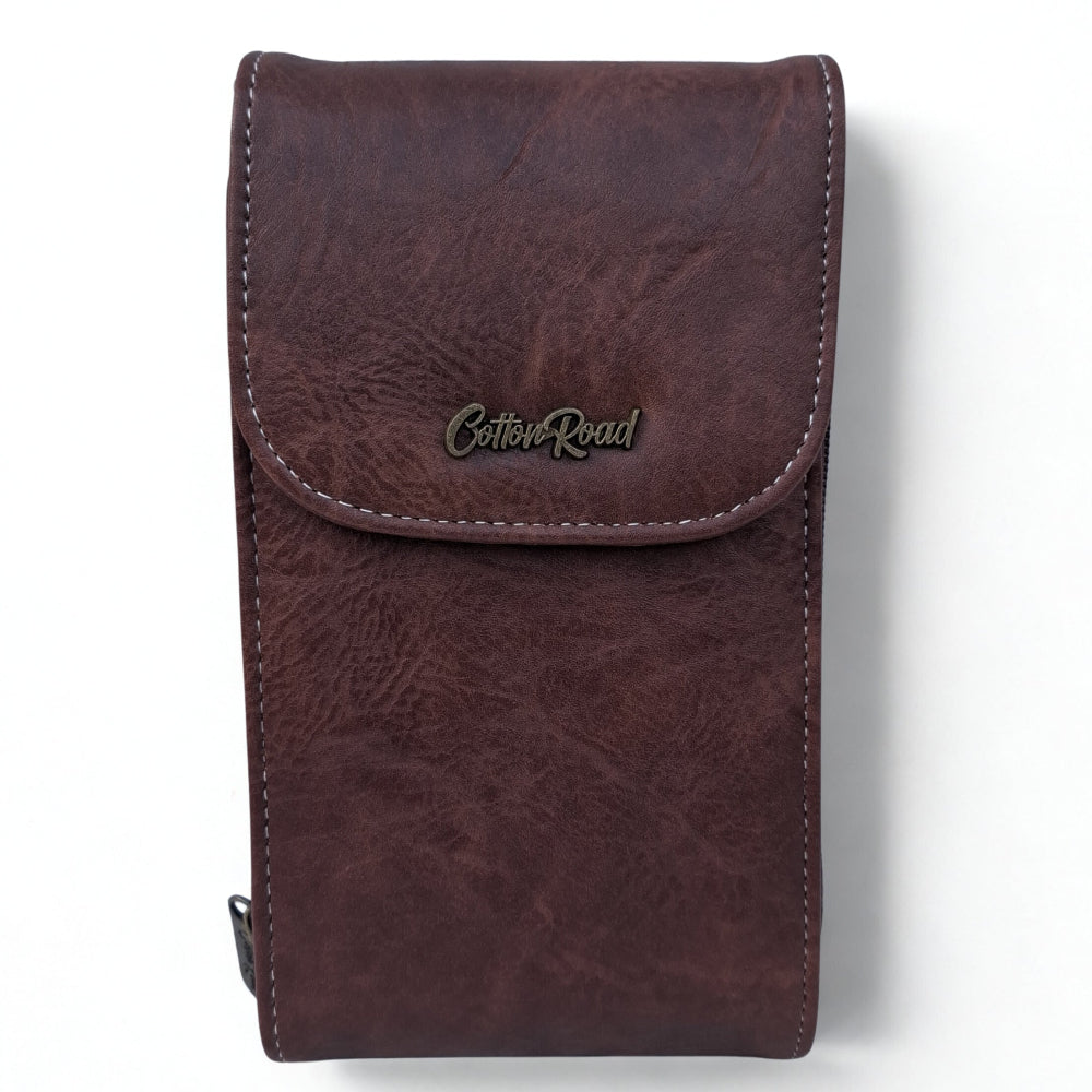 Cotton Road Sling Bag: BROWN PU Leather Mini Sling Bag