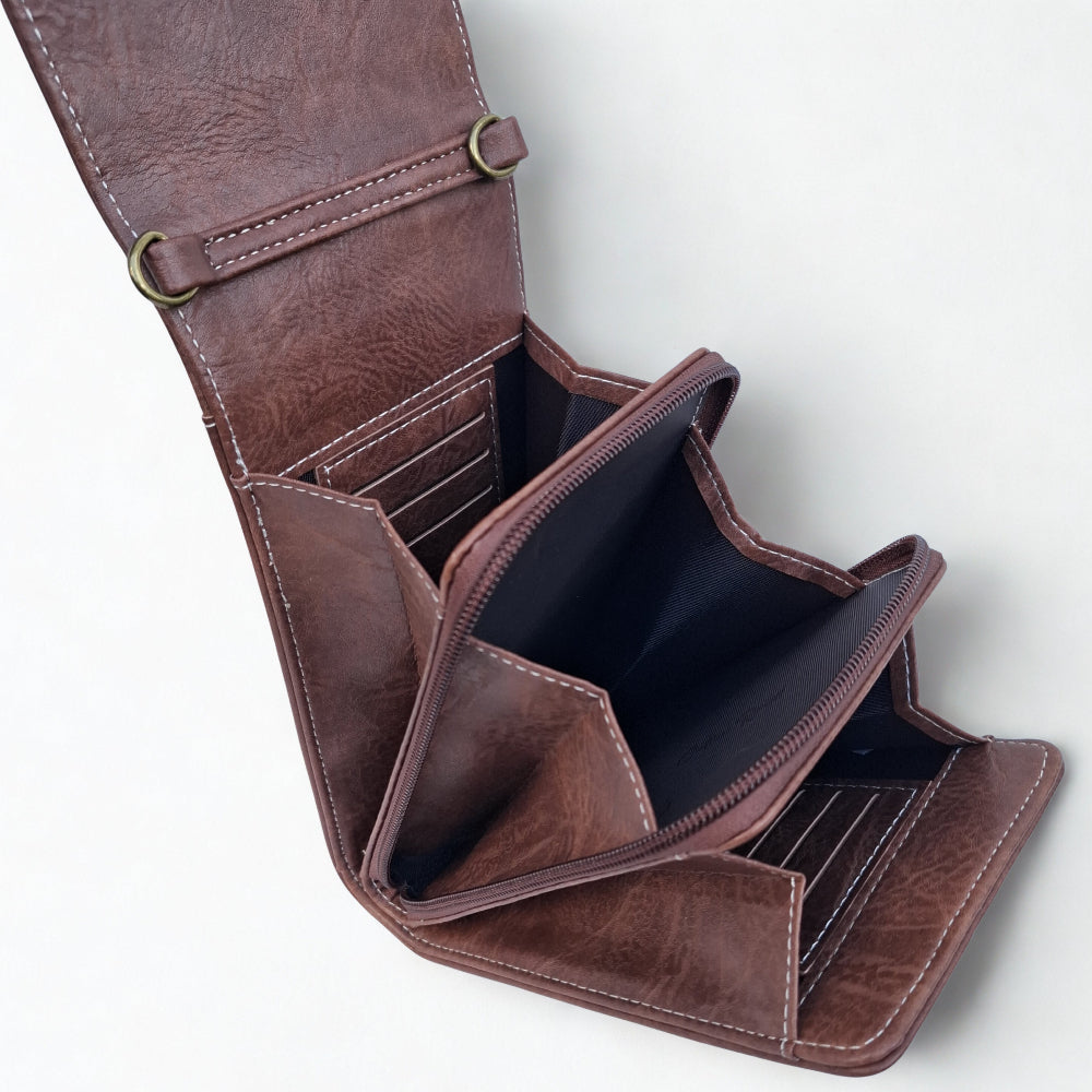 Cotton Road Sling Bag: BROWN PU Leather Mini Sling Bag