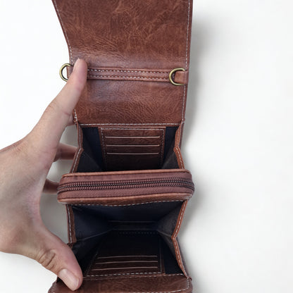 Cotton Road Sling Bag: BROWN PU Leather Mini Sling Bag