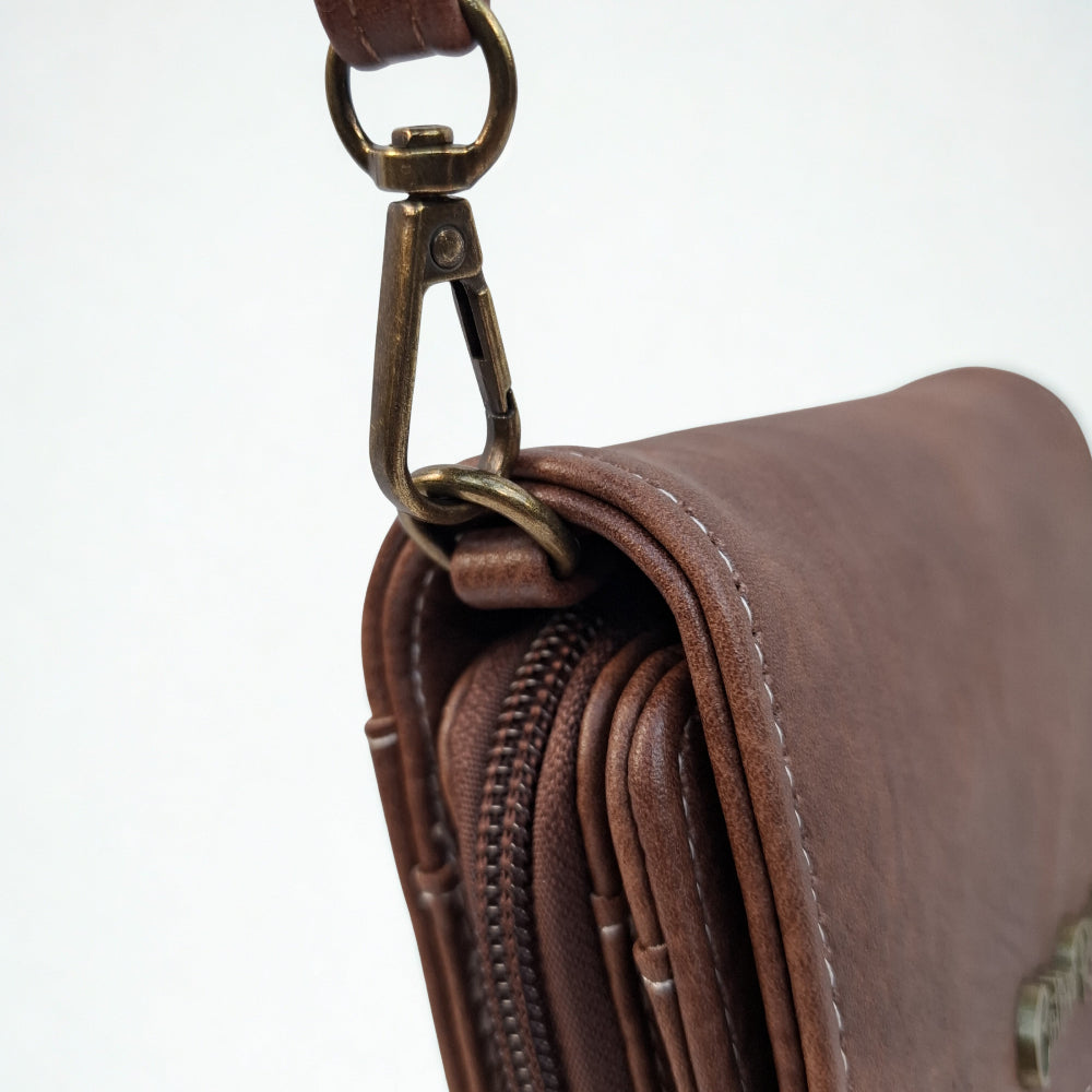 Cotton Road Sling Bag: BROWN PU Leather Mini Sling Bag