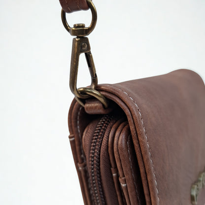Cotton Road Sling Bag: BROWN PU Leather Mini Sling Bag
