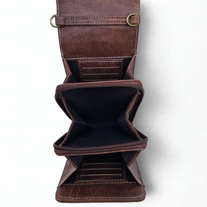 Cotton Road Sling Bag: BROWN PU Leather Mini Sling Bag