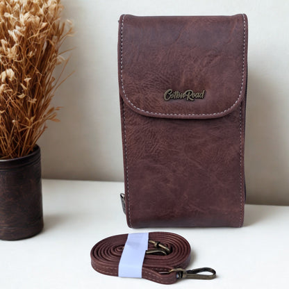 Cotton Road Sling Bag: BROWN PU Leather Mini Sling Bag