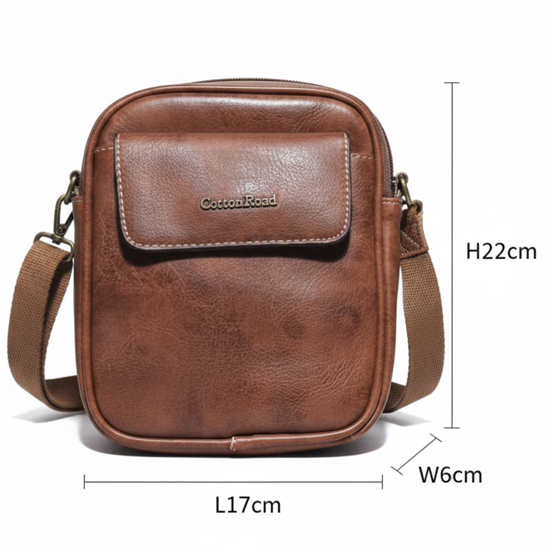 Cotton Road Sling Bag: BROWN PU Leather Sling Bag with Brass Branding SIZED