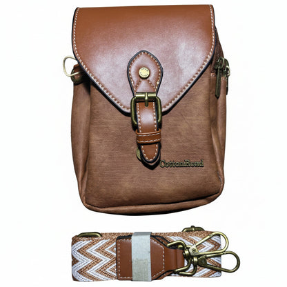 Cotton Road Sling Bag: BROWN PU Leather Sling Bag with Closure Clip WITH SLING
