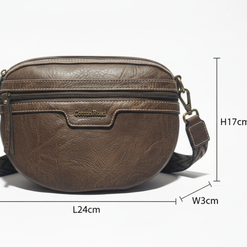 COTTON ROAD SLING BAG: COFFEE BROWN PU Leather Crossbody Bag with woven strap SIZED