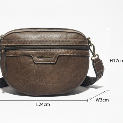 COTTON ROAD SLING BAG: COFFEE BROWN PU Leather Crossbody Bag with woven strap SIZED