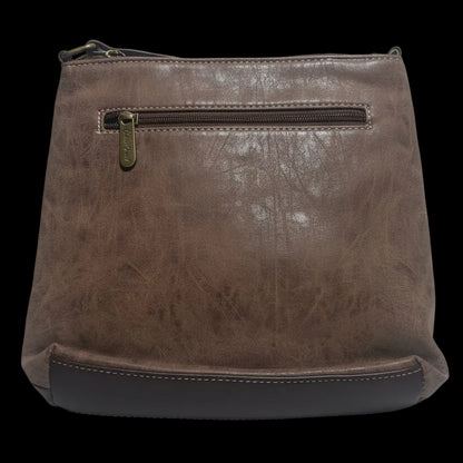 Cotton Road Sling Bag: COFFEE BROWN PU Leather Sling Bag with Embossed Protea BACK