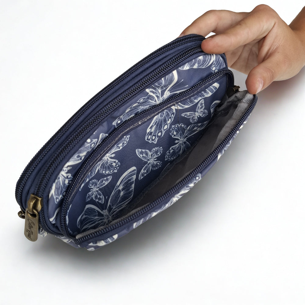 Cotton Road Sling Bag: DARK BLUE Canvas Mini Sling Bag with BUTTERFLY MOTIF