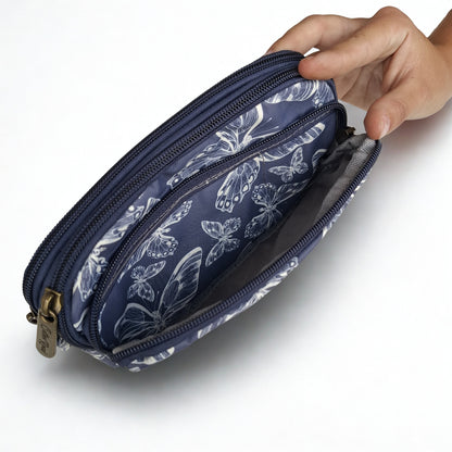 Cotton Road Sling Bag: DARK BLUE Canvas Mini Sling Bag with BUTTERFLY MOTIF