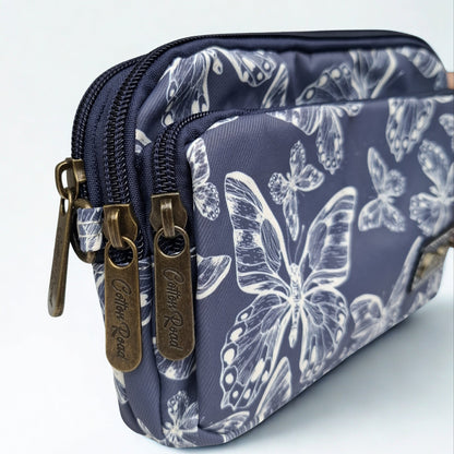 Cotton Road Sling Bag: DARK BLUE Canvas Mini Sling Bag with BUTTERFLY MOTIF