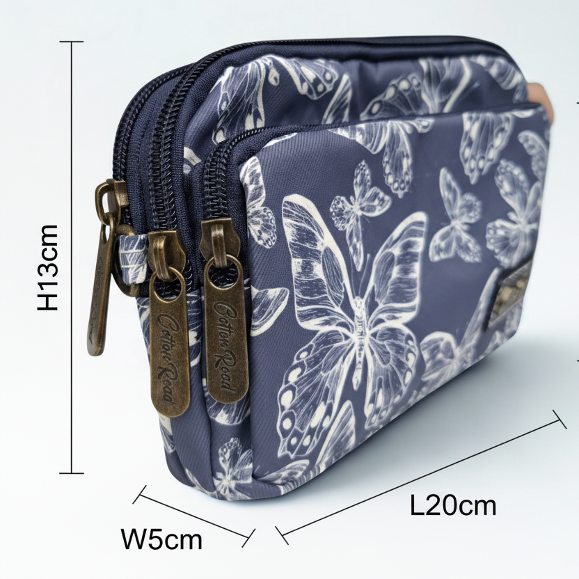 Cotton Road Sling Bag: DARK BLUE Canvas Mini Sling Bag with BUTTERFLY MOTIF