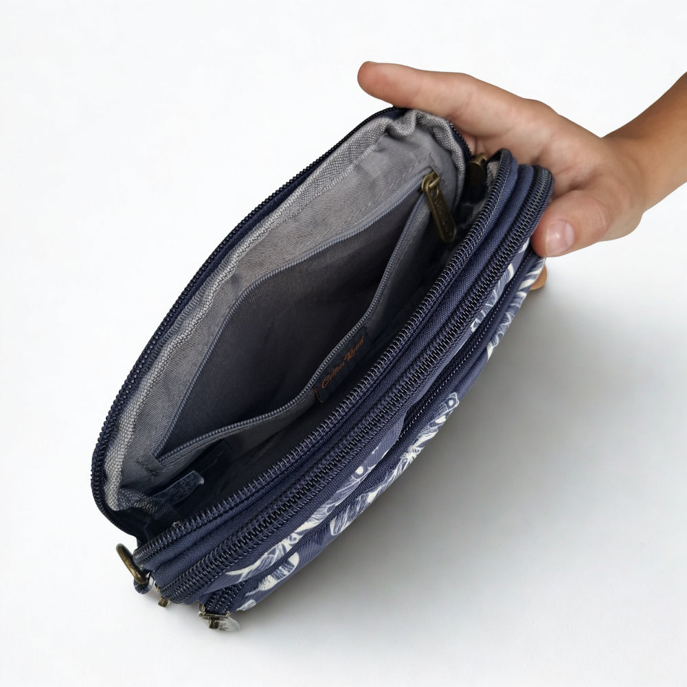 Cotton Road Sling Bag: DARK BLUE Canvas Mini Sling Bag with BUTTERFLY MOTIF