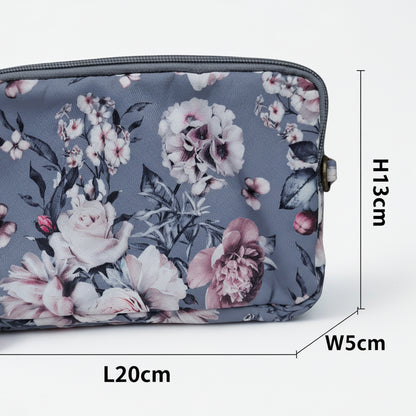 Cotton Road Sling Bag: GREY Canvas Mini Sling Bag with FLOWERS