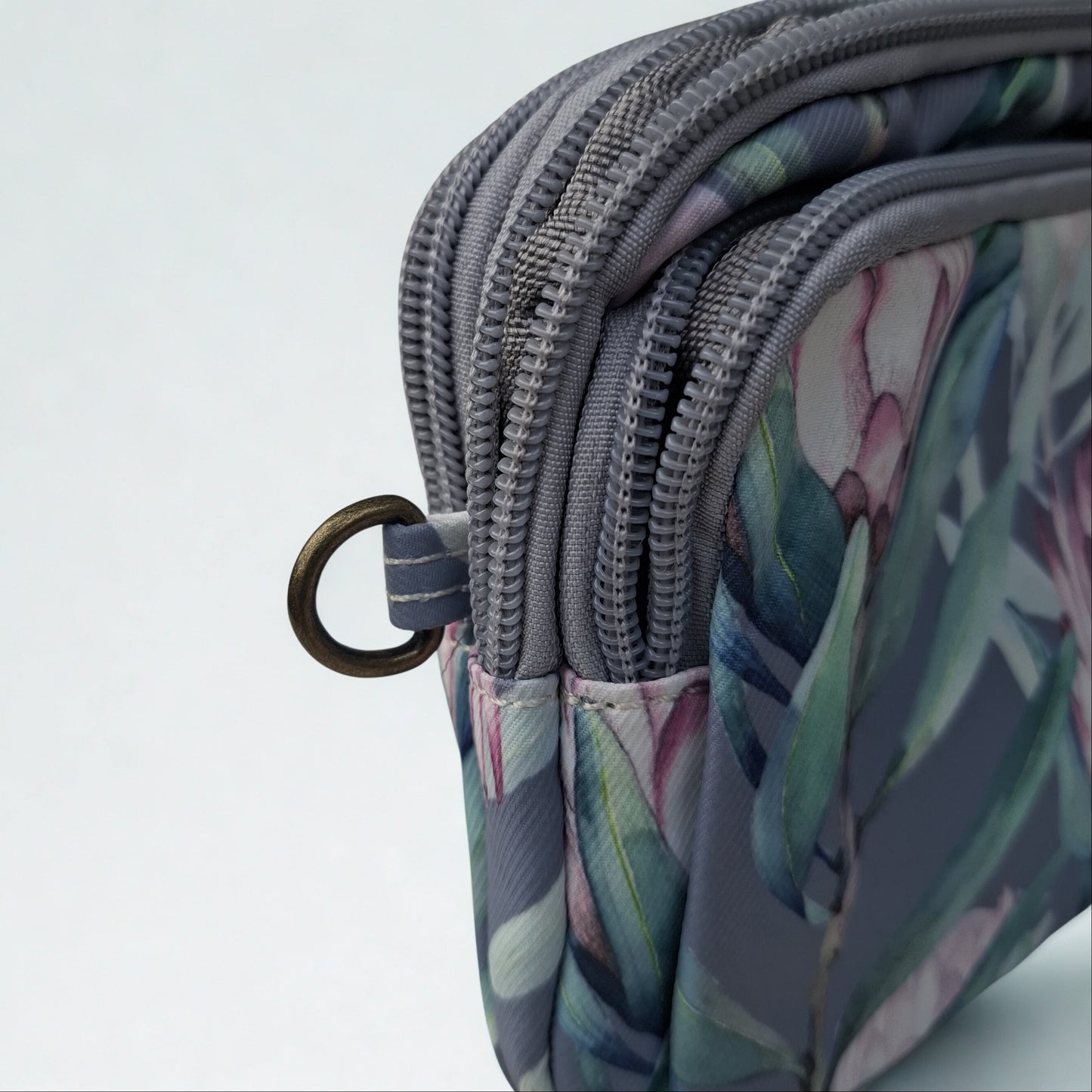 Cotton Road Sling Bag: GREY GREEN Canvas Mini Sling Bag with PROTEA