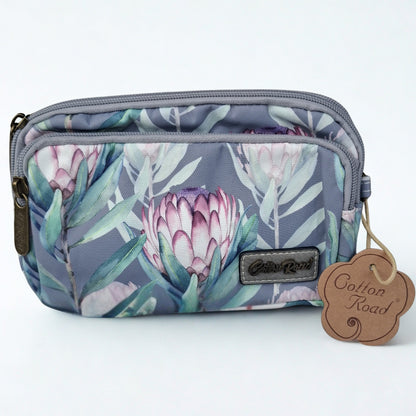 Cotton Road Sling Bag: GREY GREEN Canvas Mini Sling Bag with PROTEA