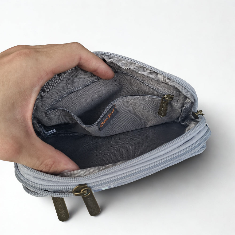 Cotton Road Sling Bag: GREY GREEN Canvas Mini Sling Bag with PROTEA