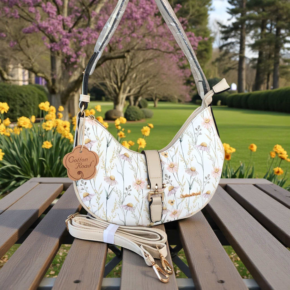 Cotton Road PU leather sling bag front view on table