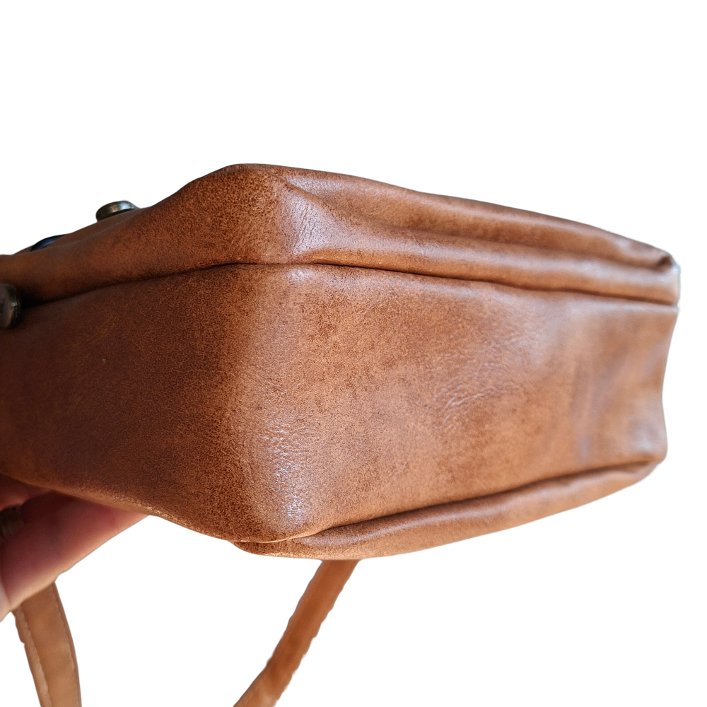 Cotton Road Sling Bag: CAMEL PU Leather Crossbody with Adjustable Strap