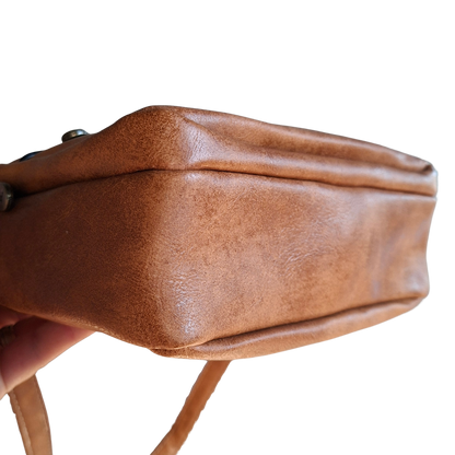 Cotton Road Sling Bag: CAMEL PU Leather Crossbody with Adjustable Strap