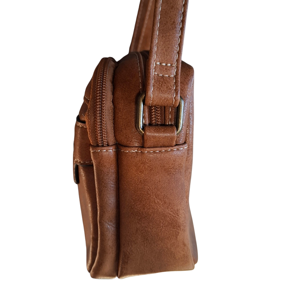 Cotton Road Sling Bag: CAMEL PU Leather Crossbody with Adjustable Strap