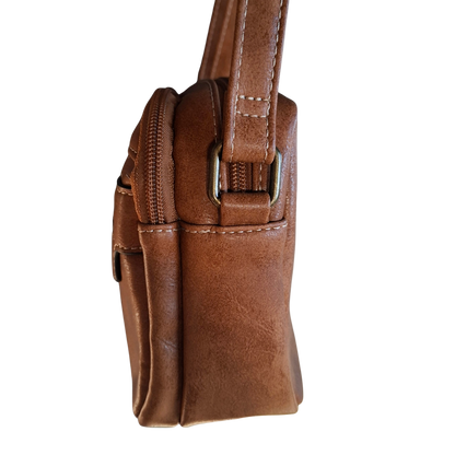 Cotton Road Sling Bag: CAMEL PU Leather Crossbody with Adjustable Strap