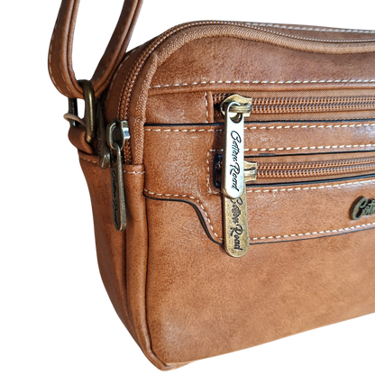 Cotton Road Sling Bag: CAMEL PU Leather Crossbody with Adjustable Strap