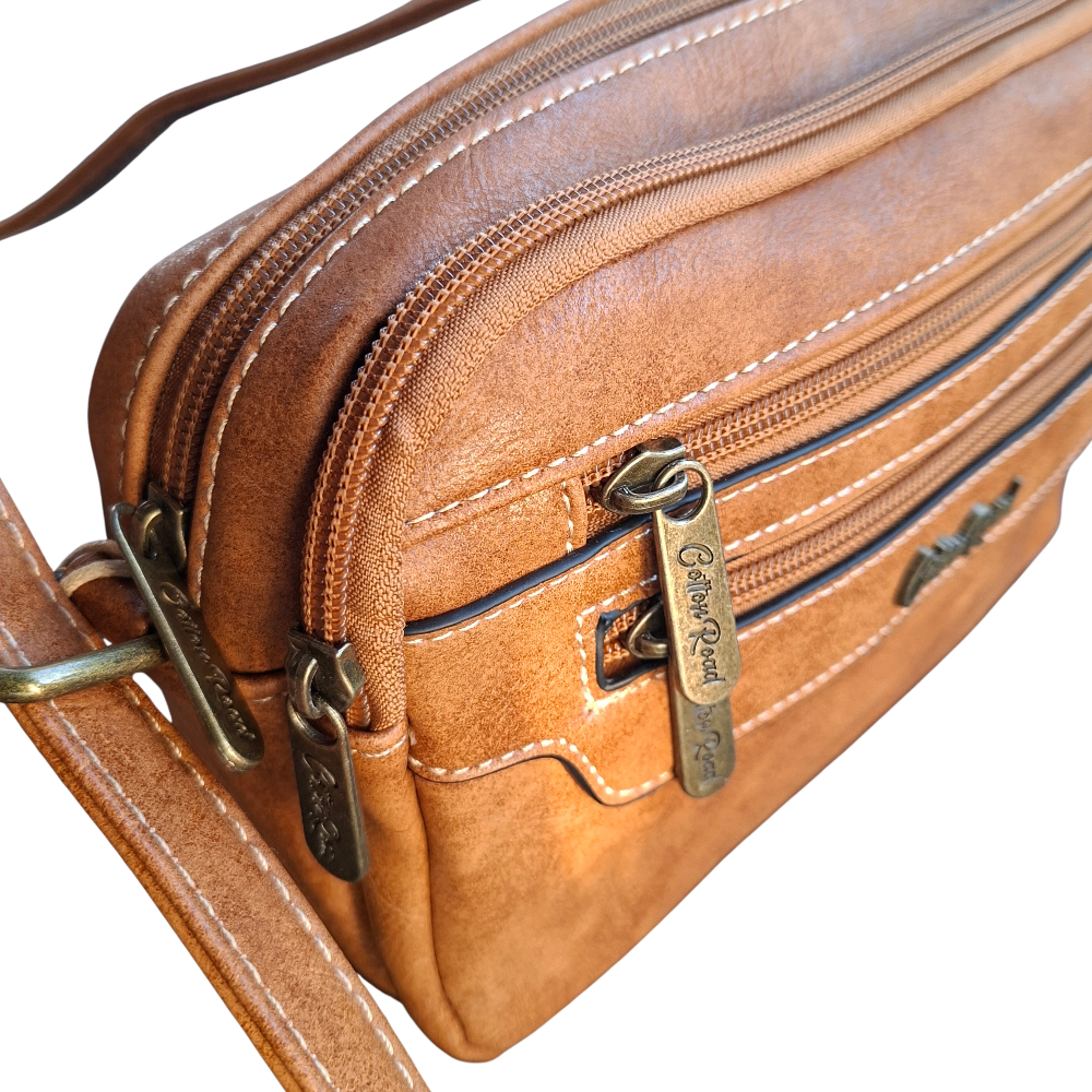 Cotton Road Sling Bag: CAMEL PU Leather Crossbody with Adjustable Strap