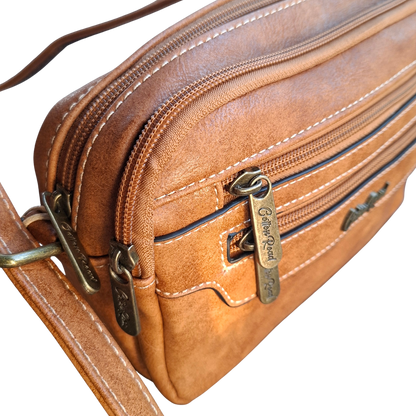 Cotton Road Sling Bag: CAMEL PU Leather Crossbody with Adjustable Strap