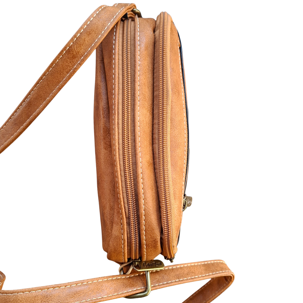 Cotton Road Sling Bag: CAMEL PU Leather Crossbody with Adjustable Strap