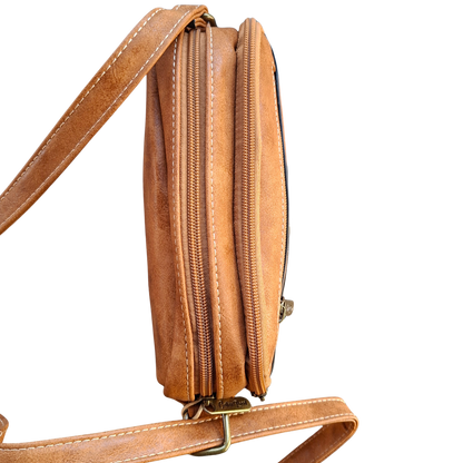 Cotton Road Sling Bag: CAMEL PU Leather Crossbody with Adjustable Strap