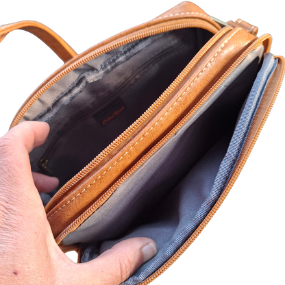 Cotton Road Sling Bag: CAMEL PU Leather Crossbody with Adjustable Strap