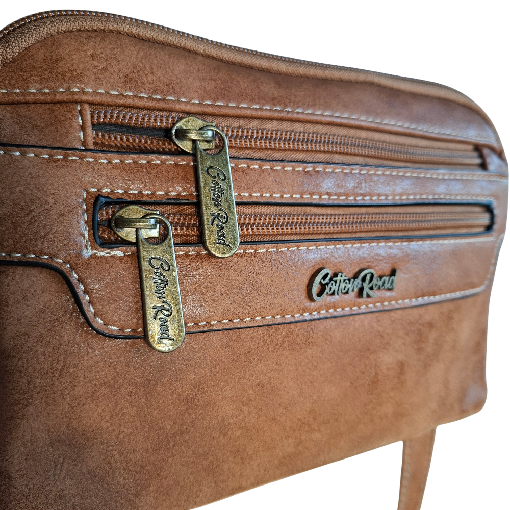 Cotton Road Sling Bag: CAMEL PU Leather Crossbody with Adjustable Strap