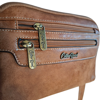 Cotton Road Sling Bag: CAMEL PU Leather Crossbody with Adjustable Strap