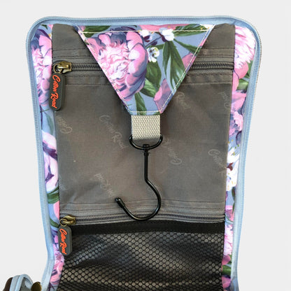Cotton Road blue floral hanging vanity bag front view hook