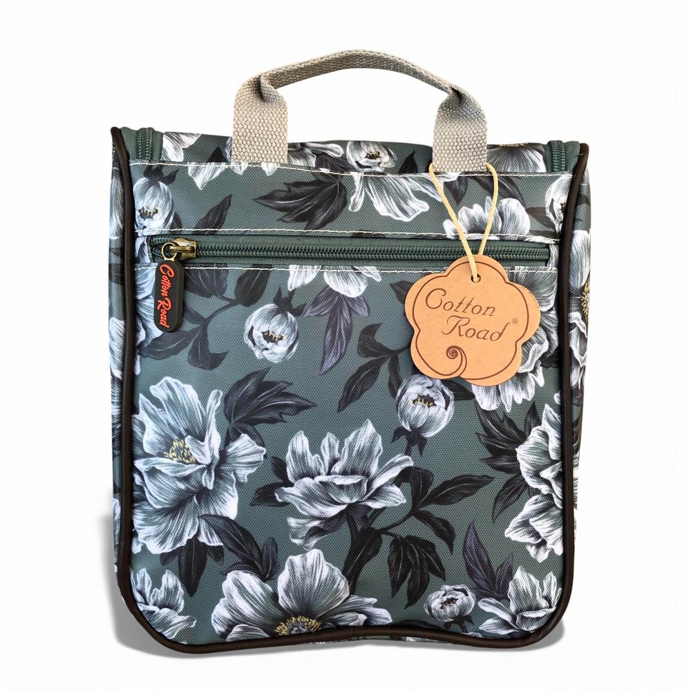 Cotton Road Toiletry Bag: GREEN FLORAL PVC Hanging Vanity Bag