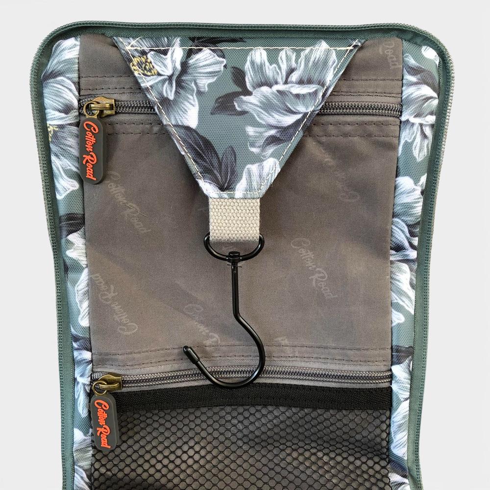 Cotton Road Toiletry Bag: GREEN FLORAL PVC Hanging Vanity Bag
