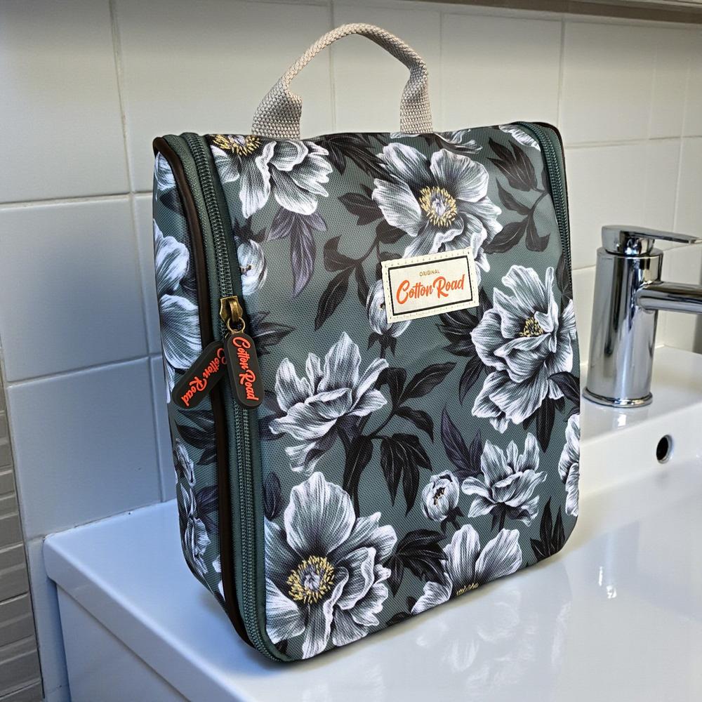 Cotton Road Toiletry Bag: GREEN FLORAL PVC Hanging Vanity Bag