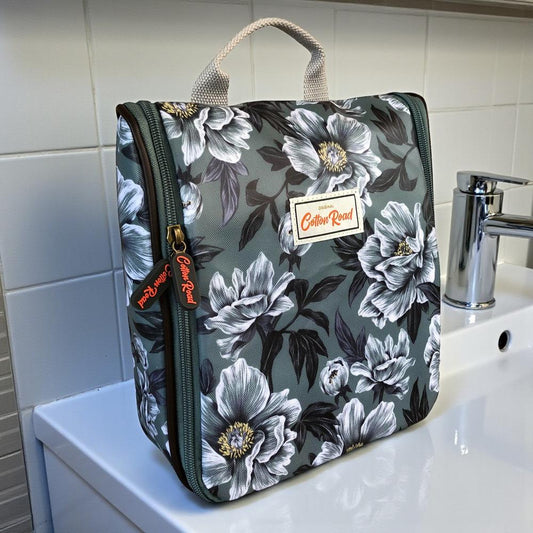 Cotton Road Toiletry Bag: GREEN FLORAL PVC Hanging Vanity Bag