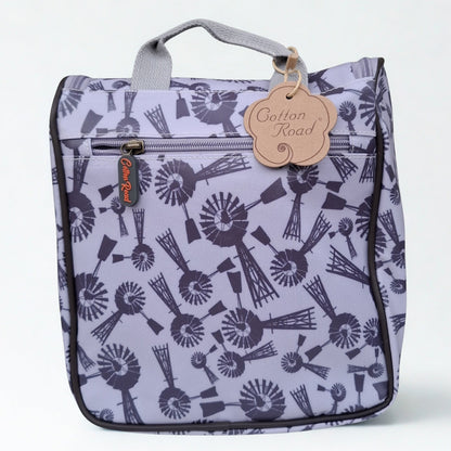 Cotton Road Toiletry Bag: GREY Purple PVC Hanging Vanity Bag with WINDMILLS