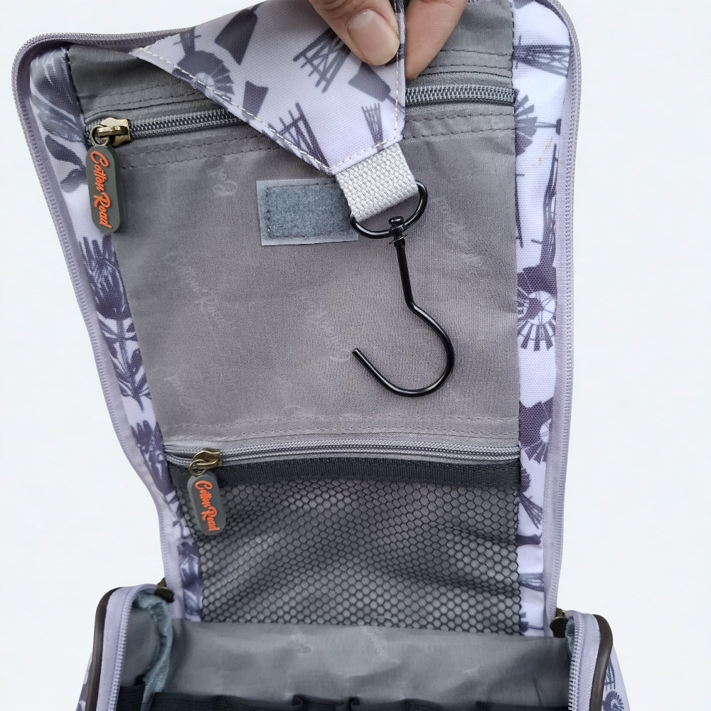 Cotton Road Toiletry Bag: GREY Purple PVC Hanging Vanity Bag with WINDMILLS