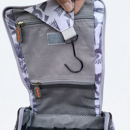 Cotton Road Toiletry Bag: GREY Purple PVC Hanging Vanity Bag with WINDMILLS