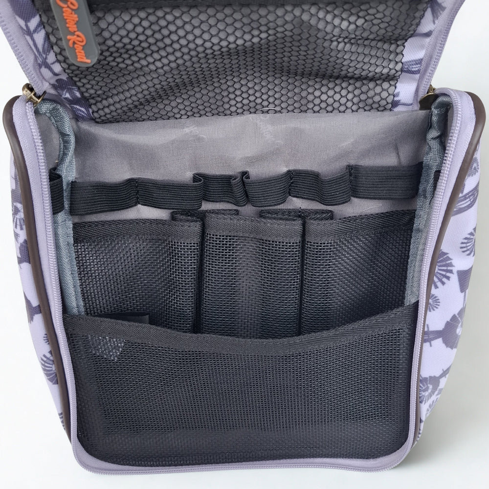 Cotton Road Toiletry Bag: GREY Purple PVC Hanging Vanity Bag with WINDMILLS