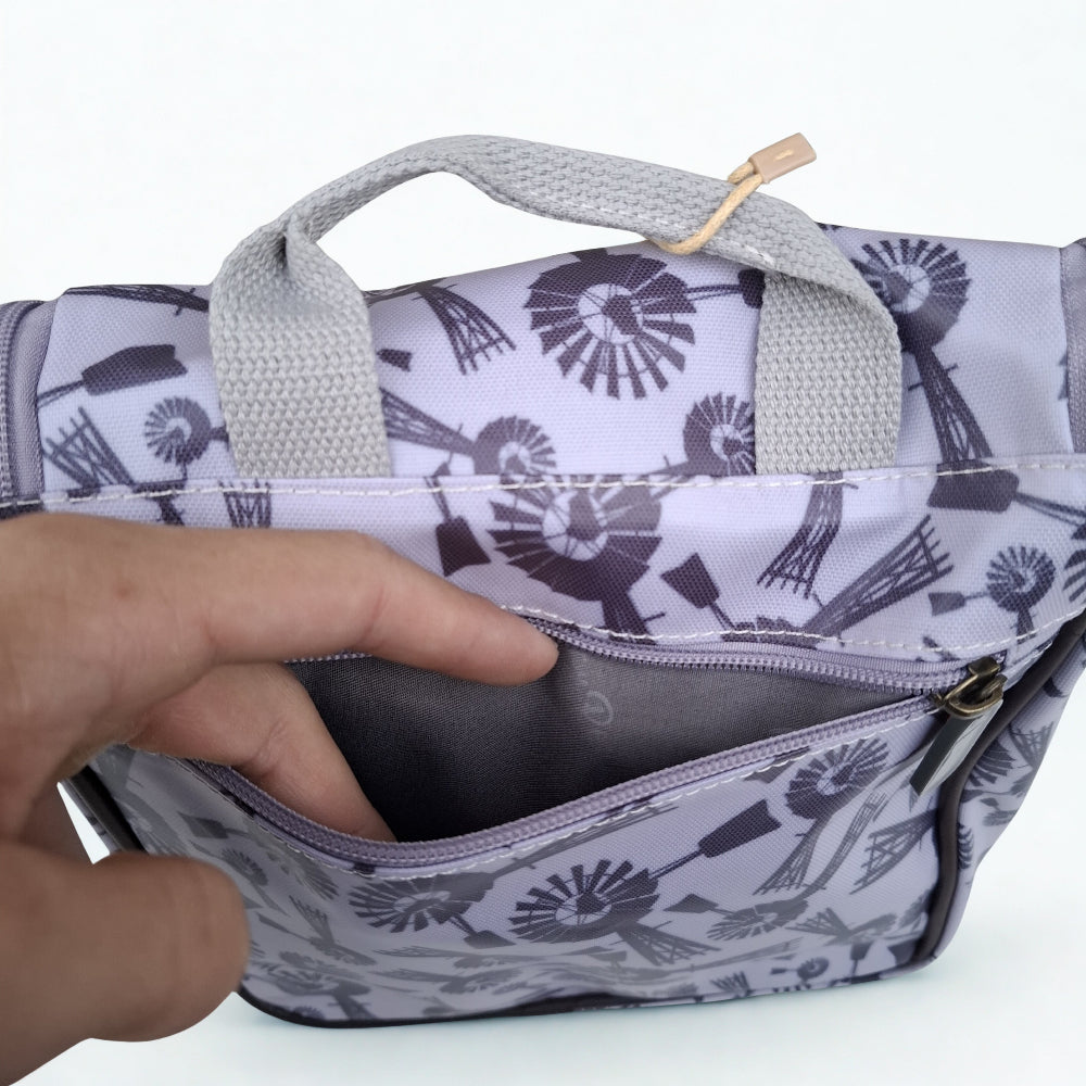 Cotton Road Toiletry Bag: GREY Purple PVC Hanging Vanity Bag with WINDMILLS