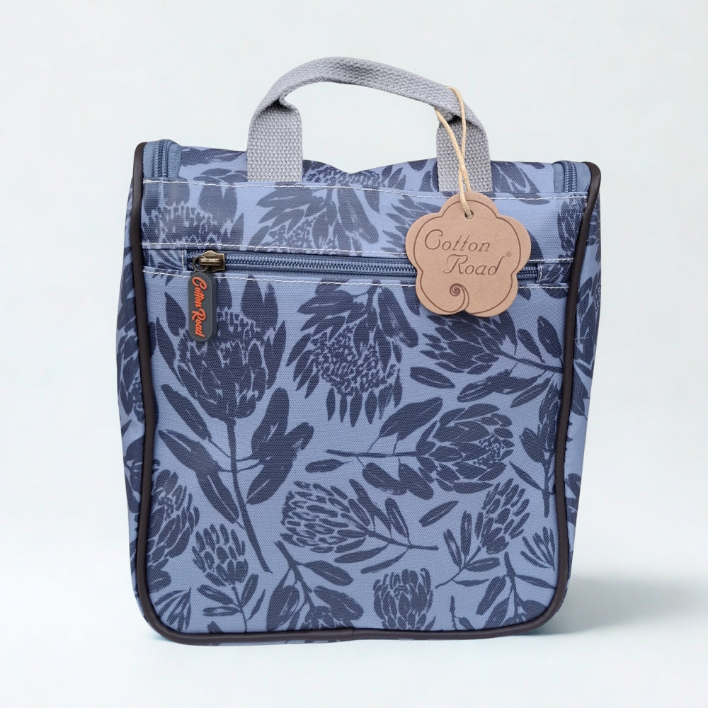 Cotton Road Toiletry Bag: GREY PVC Hanging Vanity Bag with PROTEAS