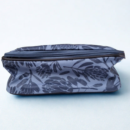 Cotton Road Toiletry Bag: GREY PVC Hanging Vanity Bag with PROTEAS