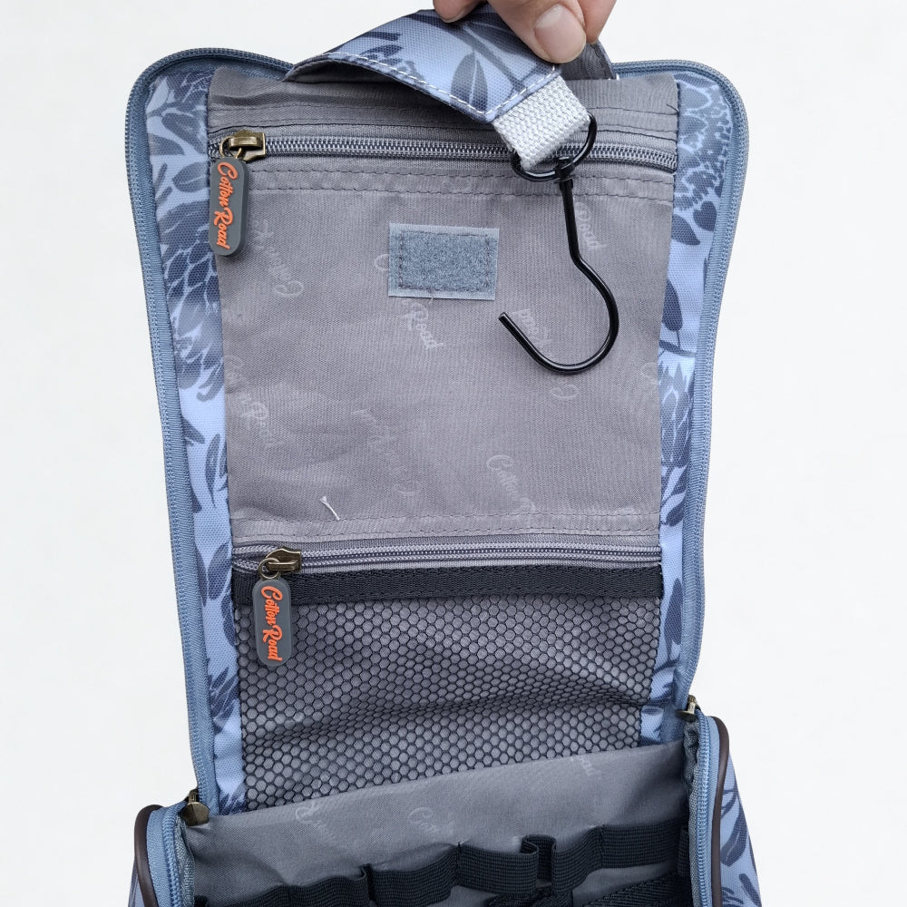 Cotton Road Toiletry Bag: GREY PVC Hanging Vanity Bag with PROTEAS